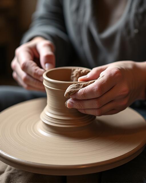 Artisan crafting ceramic yoga props on pottery wheel